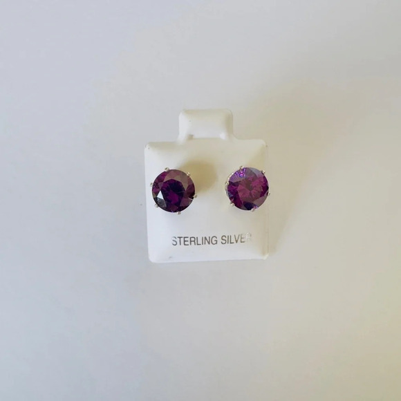New Purple Round Cut CZ Sterling Silver Earrings - Picture 1 of 5